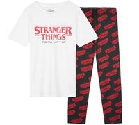 Stranger Things Pyjama Fille et Ado, Ensemble T-Shirt et Pantalon Long, Vêtement de Nuit Confortable, Idee Cadeau Fille (15 Ans, Blanc/Noir)