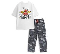 Stranger Things Pyjama Manches Courtes et Jambes Longues pour Homme avec Logo Blanc | Pyjama rétro pour Dormir et se détendre | Motif emblématique de la série | Produits dérivés