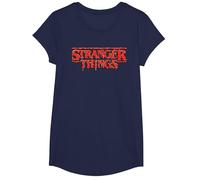 Stranger Things Red Drip Logo T-Shirt, Fille, Bleu Marine, XS