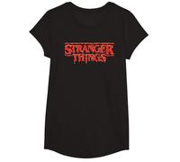 Stranger Things Red Drip Logo T-Shirt, Fille, Noir, L