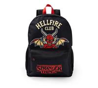 Stranger Things Sac à dos noir Hellfire Club | Bretelles rembourrées rouges et poches en filet | Sac d'école zippé avec imprimé graphique | Sac à dos quotidien pour adultes