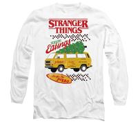 Stranger Things Seasons Eatings Pizza Van Christmas Unisex Long Sleeve T Shirt, White, Large