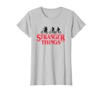 Stranger Things Silhouette Bike Logo T-Shirt, Femme, Argent, XL