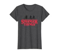 Stranger Things Silhouette Bike Logo T-Shirt, Femme, Chiné Foncé, M