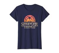 Stranger Things Sunset Logo T-Shirt, Femme, Bleu Marine, XL
