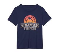 Stranger Things Sunset Logo T-Shirt, Femme Grandes Tailles, Bleu Marine, 4X
