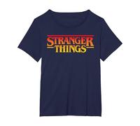 Stranger Things Sunset Pixel Logo T-Shirt, Femme Grandes Tailles, Bleu Marine, 5X