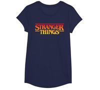 Stranger Things Sunset Pixel Logo T-Shirt, Fille, Bleu Marine, L