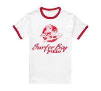 Stranger Things Surfer Boy Pizza Unisex T Shirt, Blanc/Rouge, XL Mixte