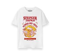 Stranger Things T-Shirt pour Hommes | T-Shirt Graphique à Manches Courtes pour Adultes Surfer Pizza Boy en Blanc | rétro Vintage Cadeau de vêtements de Marchandise de série télévisée Netflix