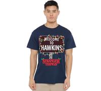 Stranger Things T-Shirt Unisexe Stranger Things Christmas Welcome to Hawkins, Bleu Marine, Bleu Marine, L