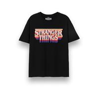 Stranger Things T-Shirt Unisexe | T-Shirt Graphique à Manches Courtes à Logo rétro pour Adultes en Noir | Hawkins Vintage Classique des années 80 Old School vêtements Top | Merchandise TV Netflix