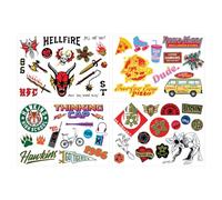 Stranger Things Tech Decals Lot de 4 feuilles d'autocollants en vinyle sous licence officielle Demogorgons, Hellfire Club, Hawkins High & Town Logos