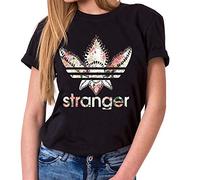 Stranger Valentin - T-Shirts Femme col Ras du Cou Things Demogorgon Elfie Dustin Jane Hopper Upside Down TV blu-Ray DVD, Farbe2:Noir, Größe2:Small