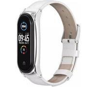 Strap-it Bracelet cuir - compatible pour Xiaomi Mi Band 5 (blanc) G