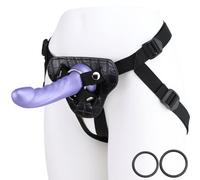 Strap-On Dildo 7" Silicone Removable, Ceinture Adjust. (60/35") 3 O-Rings Cuir/Toile Durables G-Spot/Anal & Couples