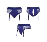 strap-on-me® Harnais Lingerie Diva - Coupe Seconde Peau Élégante, Lingerie en Dentelle Érotique pour Femme - Compatible et Godemichés - Idéal pour le Pegging, le BDSM et les Jeux de Couple Bleu - XXL