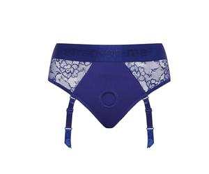 strap-on-me® Harnais Lingerie Diva - Coupe Seconde Peau Élégante, Lingerie en Dentelle Érotique pour Femme - Compatible et Godemichés - Idéal pour le Pegging, le BDSM et les Jeux de Couple Bleu - XXL