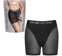 Strap-on-me Harnais Lingerie Halo Short Cycliste - Lingerie Harnais pour Gode,Taille Haute, Effet Seconde Peau, Microfibre & Tulle, Ceinture Élastique, Anneau Silicone Extensible - Noir (Medium)