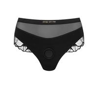 strap-on-me Harnais Lingerie Sublime - String taille haute en tulle et dentelle, 50% dentelle, 40% tulle, 10% microfibre, anneau silicone extensible, compatible gode-ceinture, tailles XS-XL, noir S