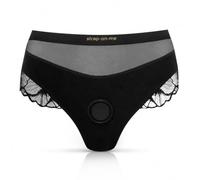 strap-on-me Harnais Lingerie Sublime - String taille haute en tulle et dentelle, 50% dentelle, 40% tulle, 10% microfibre, anneau silicone extensible, compatible gode-ceinture, tailles XS-XL, noir L
