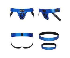Strap-on-me Harnais Similicuir Curious - Harnais Réglable pour le Pegging, Ceinture Érotique avec Menottes Intégrées, Taille Ajustable XS-XXL, 5 Couleurs Dont Bronze & Rose Or Holographique - bleu