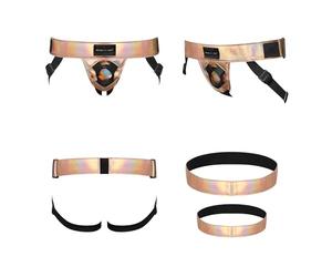 Strap-on-me Harnais Similicuir Curious - Harnais Réglable pour le Pegging, Ceinture Érotique avec Menottes Intégrées, Taille Ajustable XS-XXL,5 Couleurs Dont Bronze & Rose Or Holographique - rose gold