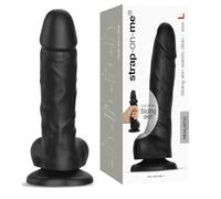 Strap-on-Me Sliding Skin Dildo Réaliste - Gode en silicone doux à double densité avec couche glissante, ventouse puissante, compatible harnais, gland et testicules moelleux - Noir L