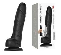 Strap-on-Me Sliding Skin Dildo Réaliste - Gode en silicone doux à double densité avec couche glissante, ventouse puissante, compatible harnais, gland et testicules moelleux - Noir XL