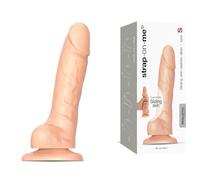 Strap-on-Me Sliding Skin Dildo Réaliste - Gode en silicone doux à double densité avec couche glissante, ventouse puissante, compatible harnais, gland et testicules moelleux - Vanille - S