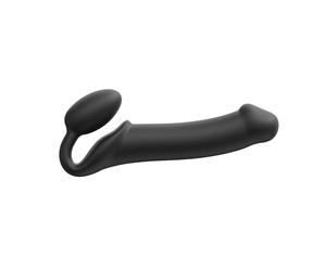 Strap-On-Me Strap-on Classique Nouvelle version - Sex Toy en Silicone Souple, Triple Stimulation (Vaginale, Anale & Clitoridienne) - Avec Œuf Ultra Doux, Cou Flexible, Design Ergonomique - Noir XL