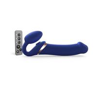 Strap-On-Me Strap-on Multi Orgasm Télécommandé 3 moteurs - Technologie à mémoire de forme - Triple Stimulation - Sextoy Femme & Homme en Silicone Souple - Sans Harnais, Étanche - Bleu XL
