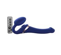 Strap-On-Me Strap-on Multi Orgasm Télécommandé 3 moteurs - Technologie à mémoire de forme - Triple Stimulation - Sextoy Femme & Homme en Silicone Souple - Sans Harnais, Étanche - Blue - S