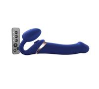 Strap-On-Me Strap-on Multi Orgasm Télécommandé 3 moteurs - Technologie à mémoire de forme - Triple Stimulation - Sextoy Femme & Homme en Silicone Souple - Sans Harnais, Étanche - Blue -L