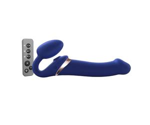 Strap-On-Me Strap-on Multi Orgasm Télécommandé 3 moteurs - Technologie à mémoire de forme - Triple Stimulation - Sextoy Femme & Homme en Silicone Souple - Sans Harnais, Étanche - Blue -L