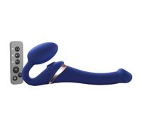 Strap-On-Me Strap-on Multi Orgasm Télécommandé 3 moteurs - Technologie à mémoire de forme - Triple Stimulation - Sextoy Femme & Homme en Silicone Souple - Sans Harnais, Étanche - Blue - S