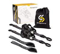 Strapinno 2PCs Retractable Ratchet Tie-Down Straps with Safety Lock S Hooks & Soft Loop Straps - 1.5 in x 12 ft Heavy Duty Ratchet Strap to Secure ATVs, Motorcycles, Cargo, 4,850lbs Breaking Strength