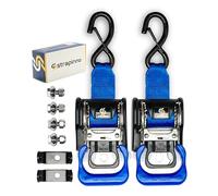 Strapinno Lot de 2 Sangles à cliquet rétractables en Acier Inoxydable (4,5 cm x 1,2 m) pour remorque de Bateau - Supports de Montage supplémentaires et Ensemble de boulons, loquet de sécurité en S,