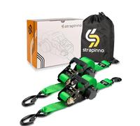 Strapinno Lot de 2 Sangles d'arrimage à cliquet rétractables - Résistance à la Rupture de 2,3 kg - Poignée à cliquet Robuste de 5,1 cm x 3,6 m avec Verrouillage de sécurité - pour Motos, VTT, UTV,