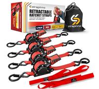 Strapinno Lot de 4 sangles à cliquet rétractables de 2,5 cm x 3 m, résistance à la rupture de 227 kg, sangles et âme ultra-résistantes, camion, déménagement, moto, vélo, jet-ski, kayak