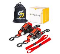 Strapinno Sangles à cliquet rétractables - Attaches Robustes de 2,5 cm x 3,7 m, résistance à la Rupture de 816,5 kg chacun, Crochets en S avec Clip de sécurité, rétractation Automatique, pour