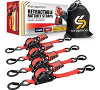 Strapinno Sangles à cliquet rétractables avec poignées en Acier revêtues de Caoutchouc pour Moto, Jetski, Kayak, résistance à la Rupture 680 kg
