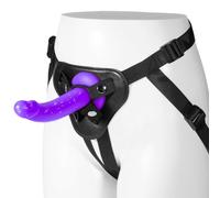 Strapon avec Dildo incurvé 6,75in en Silicone Liquide, Ceinture Élastique Réglable (18-51in), Jouet Adulte pour Pegging, Couple Lesbien, Facile à Nettoyer, Usage Manuel ou Clique