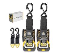 STRAPPINO Lot de 2 Sangles à cliquet rétractables (4,5 cm x 1,2 m) - Attaches Robustes avec Sangles d'extension, Ensemble de boulons et loquet de sécurité en S, pour Bateau, VTT