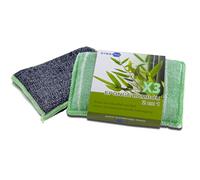 Strapure Éponge en Microfibre de Bambou x3 - Éponge Réutilisable et Durable, ne Laisse Pas de Traces, Lavable en Machine - Lavette Double-Face, Face Grattante Graisse Tenace - 14x10cm, Pack de 3