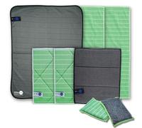 Strapure Kit Nettoyage Cuisine Bambou & Carbone 7 Pièces - Chiffons Microfibre Premium, Lavettes Épaisses, Éponge Double Face - Vitres, INOX, Plan de Travail - sans Traces