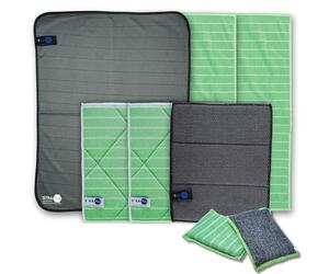 Strapure Kit Nettoyage Cuisine Bambou & Carbone 7 Pièces - Chiffons Microfibre Premium, Lavettes Épaisses, Éponge Double Face - Vitres, INOX, Plan de Travail - sans Traces