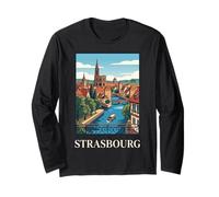 Strasbourg France Alsace Canal City Œuvre de Voyage Vintage Manche Longue