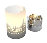 Strasbourg Skyline Bougie photophore dans Un Coffret en Tube, Silhouette en Acier Inoxydable 3D avec Bougie Chauffe-Plat et écran de Projection.