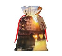 Strasbourg Sundown Sacs de Noël réutilisables avec cordon de serrage pour fête de Noël, emballage cadeau de Noël, ruban rouge, taille M